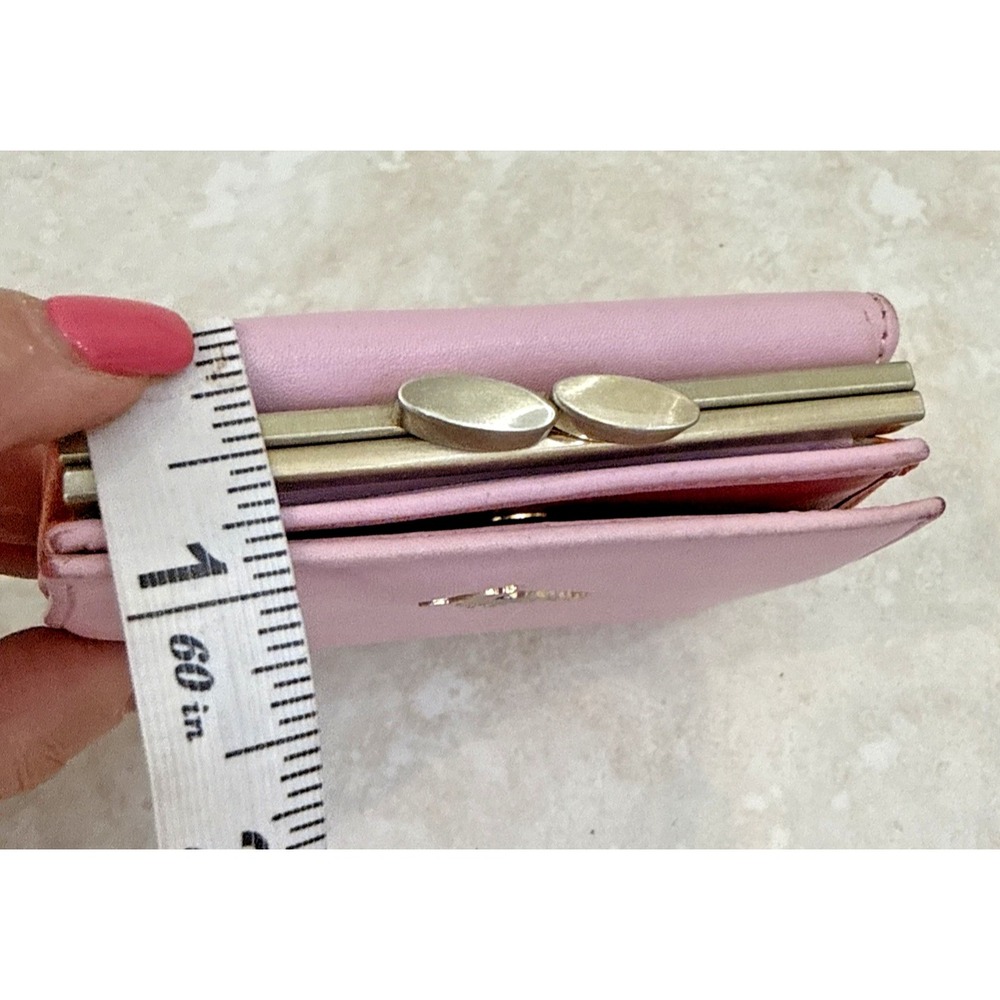 ONE ODD BIRD Pink Leather Kiss Lock Wallet Purse 4x3.5x1 Logo - Picture 10 of 11